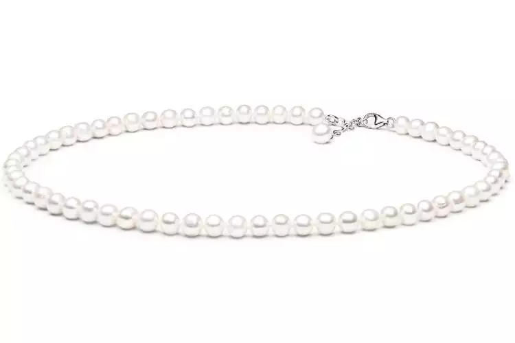 Perlenkette weiß rund Klassische Choker-Perlenkette weiß rund, 7-8 mm, 40 cm, Verschluss 925er Silber, Gaura Pearls, Estland
